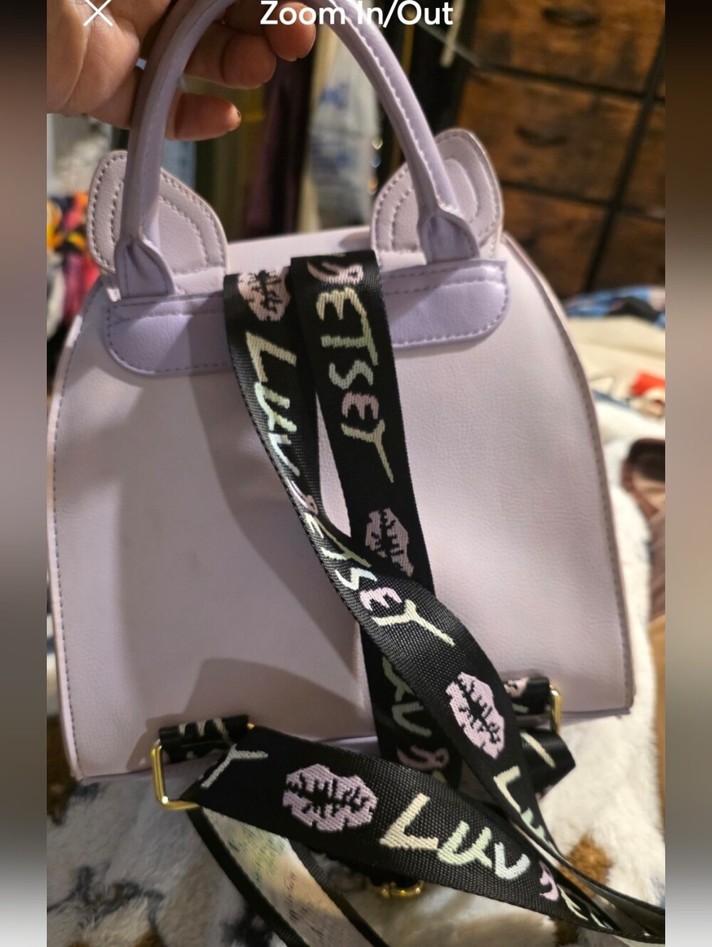 Betsey Johnson Lilac Cat Face Backpack with Gold Accents - Picture 3 of 3